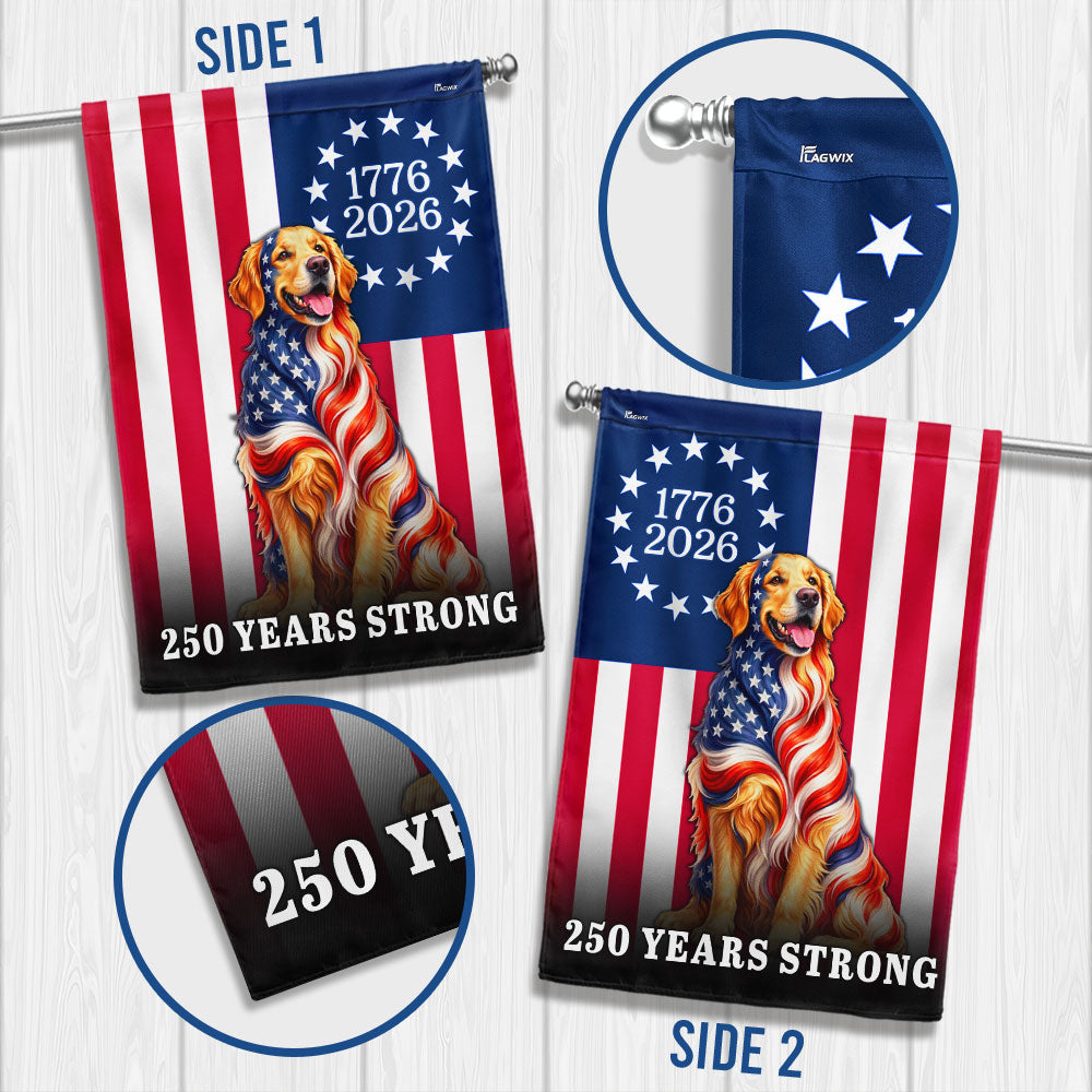 Dog American Flag, 250 Years Strong Golden Retriever US Flag