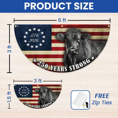 Black Angus Cattle American Flag, 250 Years Strong Cow Farmer Fan Flag