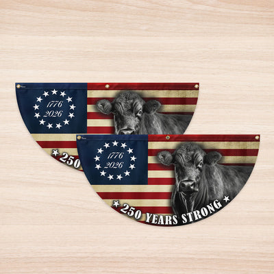 Black Angus Cattle American Flag, 250 Years Strong Cow Farmer Fan Flag