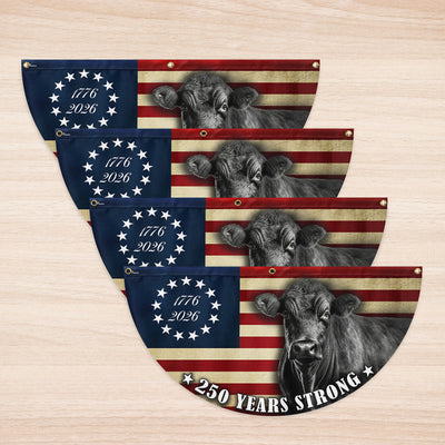 Black Angus Cattle American Flag, 250 Years Strong Cow Farmer Fan Flag