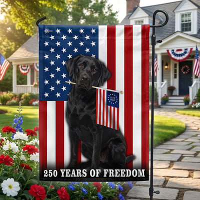 Dog American Flag, 250 Years of Freedom Black Labrador Retriever US Flag