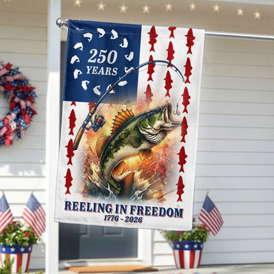 Bass Fish American Flag, 250 Years Reeling in Freedom US Flag