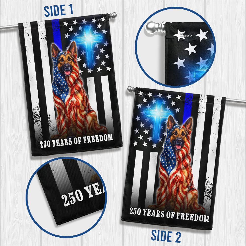 German Shepherd Dog Flag, 250 Years of Freedom Christian Thin Blue Line US Flag