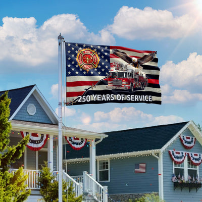 Firefighter Flag, 250 Years of Service Fire Truck Firefighter Grommet Flag