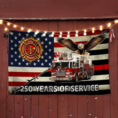 Firefighter Flag, 250 Years of Service Fire Truck Firefighter Grommet Flag