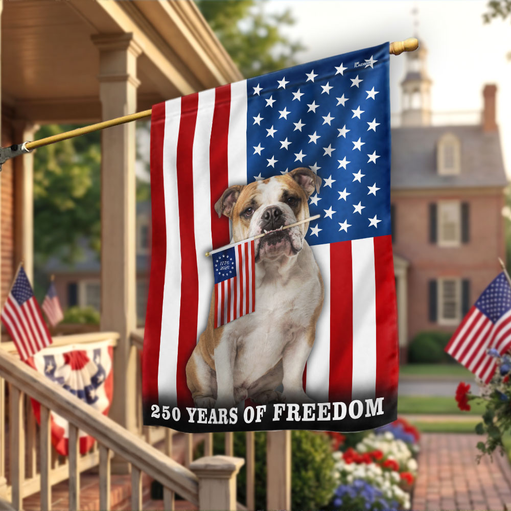Dog American Flag, 250 Years of Freedom Patriotic Bulldog US Flag
