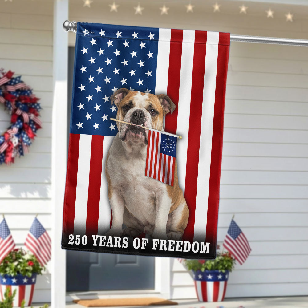 Dog American Flag, 250 Years of Freedom Patriotic Bulldog US Flag