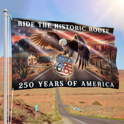 Route 66 Flag, 250 Years of America Ride the Historic Route Grommet Flag
