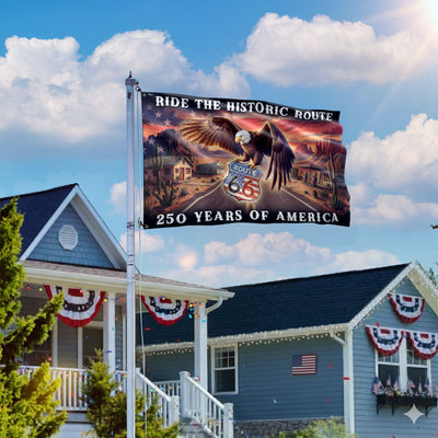 Route 66 Flag, 250 Years of America Ride the Historic Route Grommet Flag
