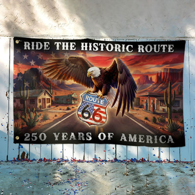 Route 66 Flag, 250 Years of America Ride the Historic Route Grommet Flag