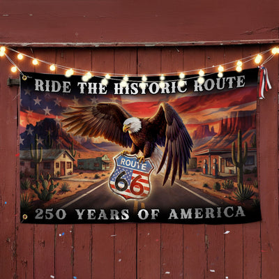 Route 66 Flag, 250 Years of America Ride the Historic Route Grommet Flag