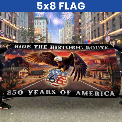 Route 66 Flag, 250 Years of America Ride the Historic Route Grommet Flag