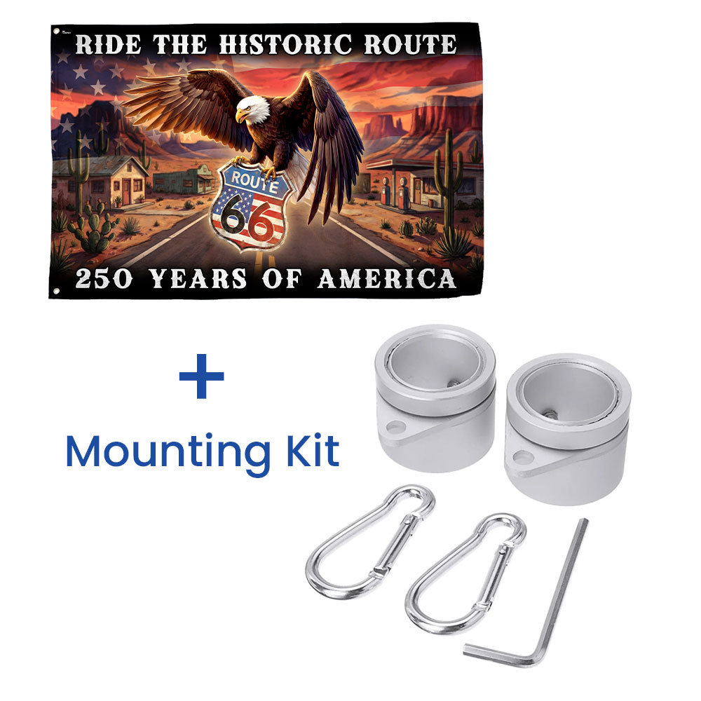Route 66 Flag, 250 Years of America Ride the Historic Route Grommet Flag