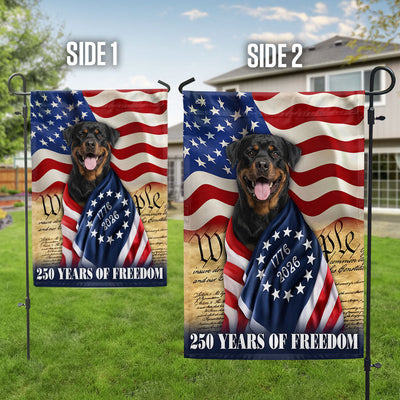 250 Years of Freedom Flag, Rottweiler Dog Wrapped in Glory US Flag