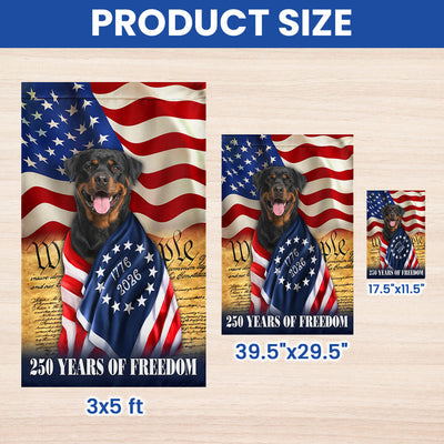 250 Years of Freedom Flag, Rottweiler Dog Wrapped in Glory US Flag