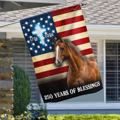 Horse American Flag, 250 Years of Blessings Christian Cross US Flag