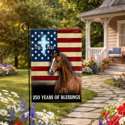 Horse American Flag, 250 Years of Blessings Christian Cross US Flag