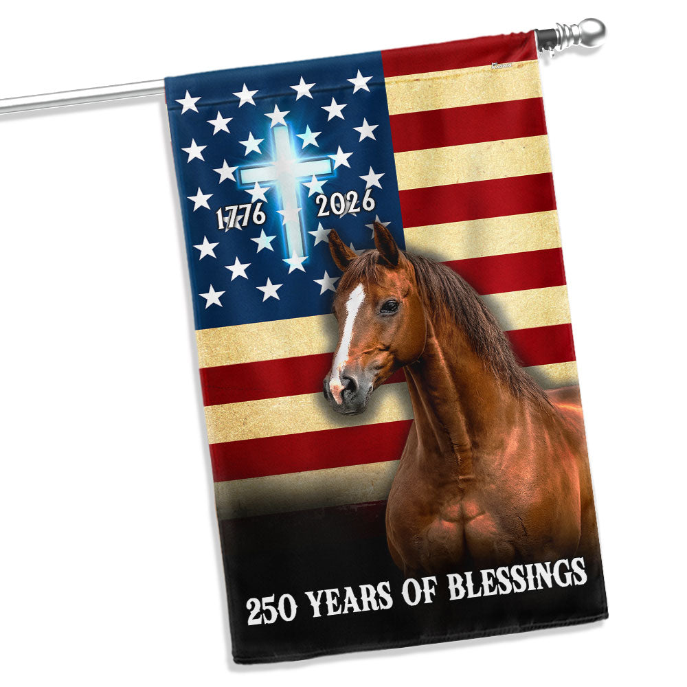 Horse American Flag, 250 Years of Blessings Christian Cross US Flag