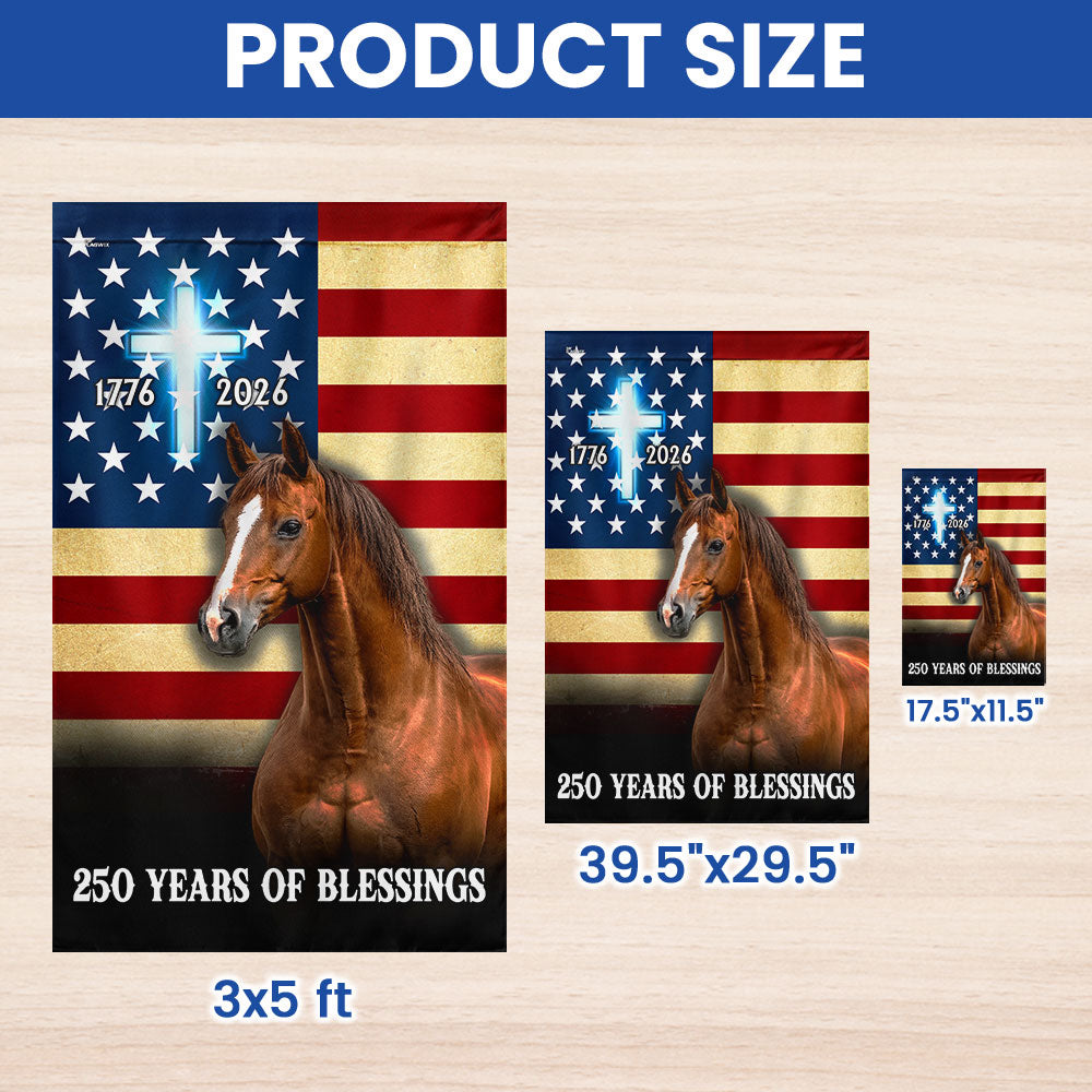 Horse American Flag, 250 Years of Blessings Christian Cross US Flag