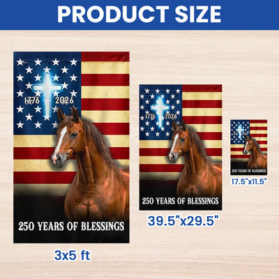 Horse American Flag, 250 Years of Blessings Christian Cross US Flag