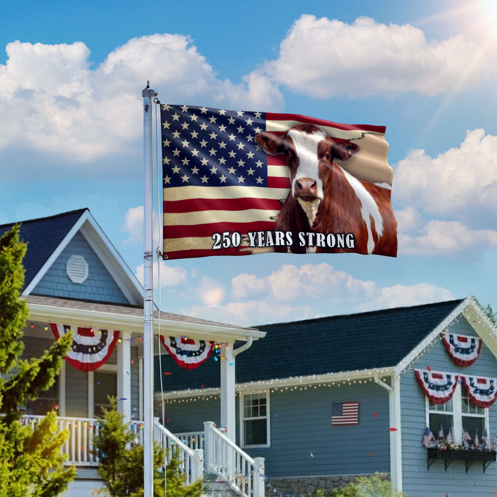 250 Years Strong Pinzgauer Cattle American Grommet Flag for Farmhouse Patriotic Decor