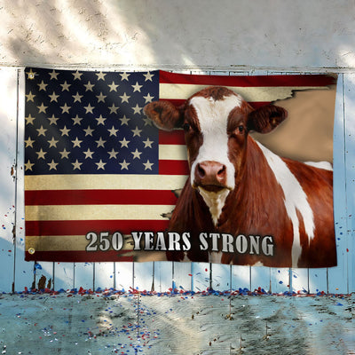 250 Years Strong Pinzgauer Cattle American Grommet Flag for Farmhouse Patriotic Decor