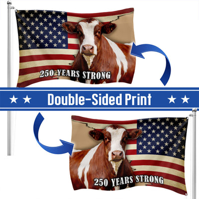 250 Years Strong Pinzgauer Cattle American Grommet Flag for Farmhouse Patriotic Decor