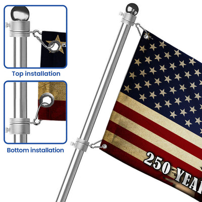 250 Years Strong Pinzgauer Cattle American Grommet Flag for Farmhouse Patriotic Decor