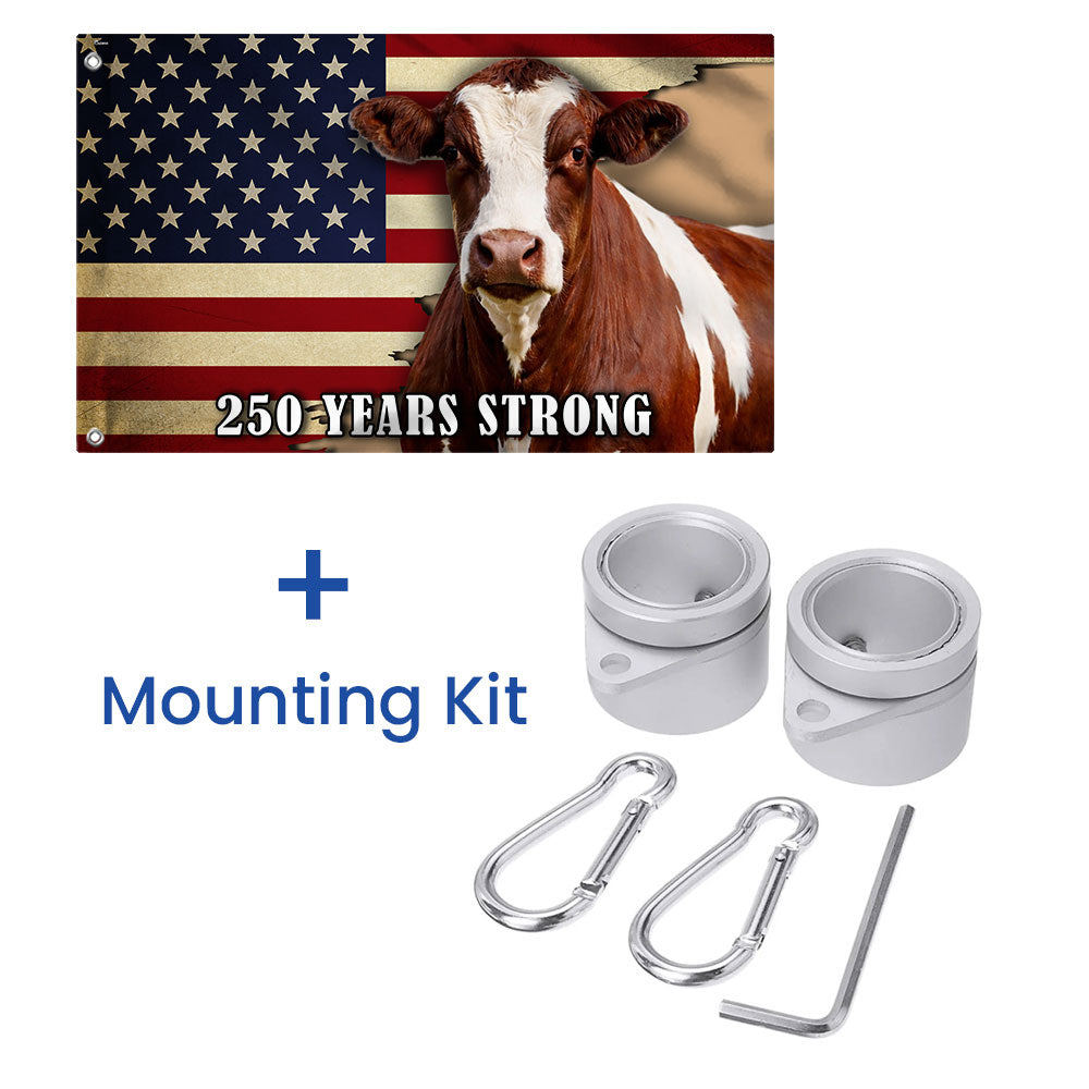 250 Years Strong Pinzgauer Cattle American Grommet Flag for Farmhouse Patriotic Decor