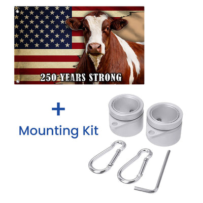 250 Years Strong Pinzgauer Cattle American Grommet Flag for Farmhouse Patriotic Decor