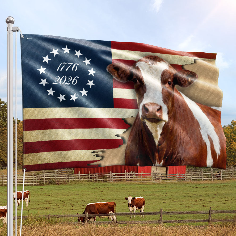 Pinzgauer Cattle Flag, 1776 2026 Proud Cow Farmer Farm Life Grommet Flag