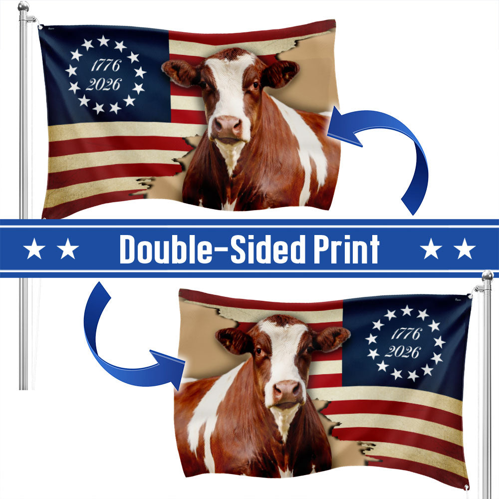 Pinzgauer Cattle Flag, 1776 2026 Proud Cow Farmer Farm Life Grommet Flag