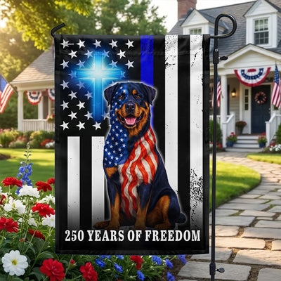 Rottweiler American Flag, 250 Years of Freedom Christian Thin Blue Line Decor
