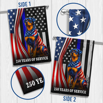 Dog American Flag, 250 Years of Service Rottweiler Thin Blue Line US Flag