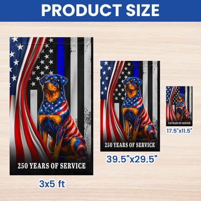 Dog American Flag, 250 Years of Service Rottweiler Thin Blue Line US Flag