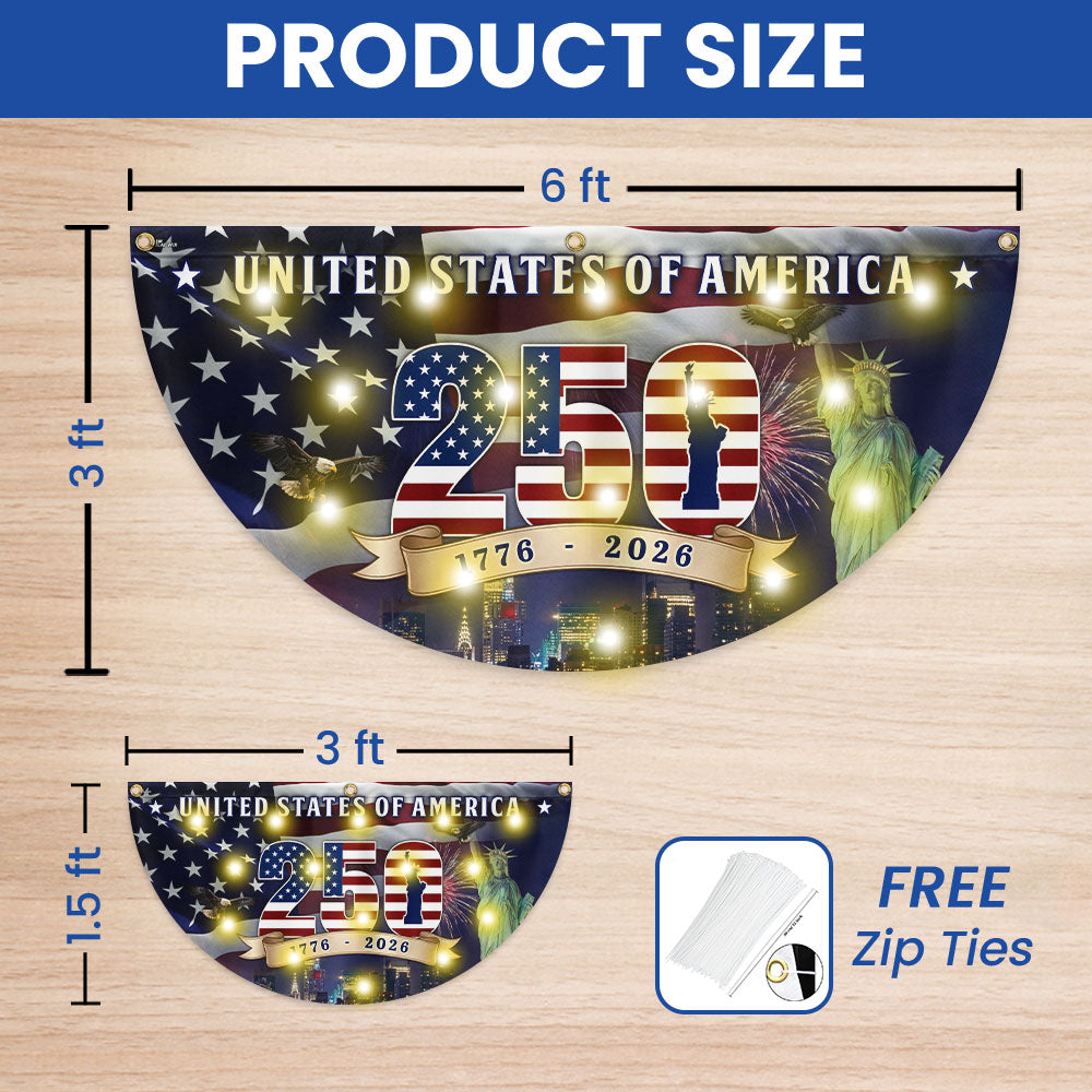 250th Anniversary Flag, 1776 2026 United States of America Solar Led Fan Flag