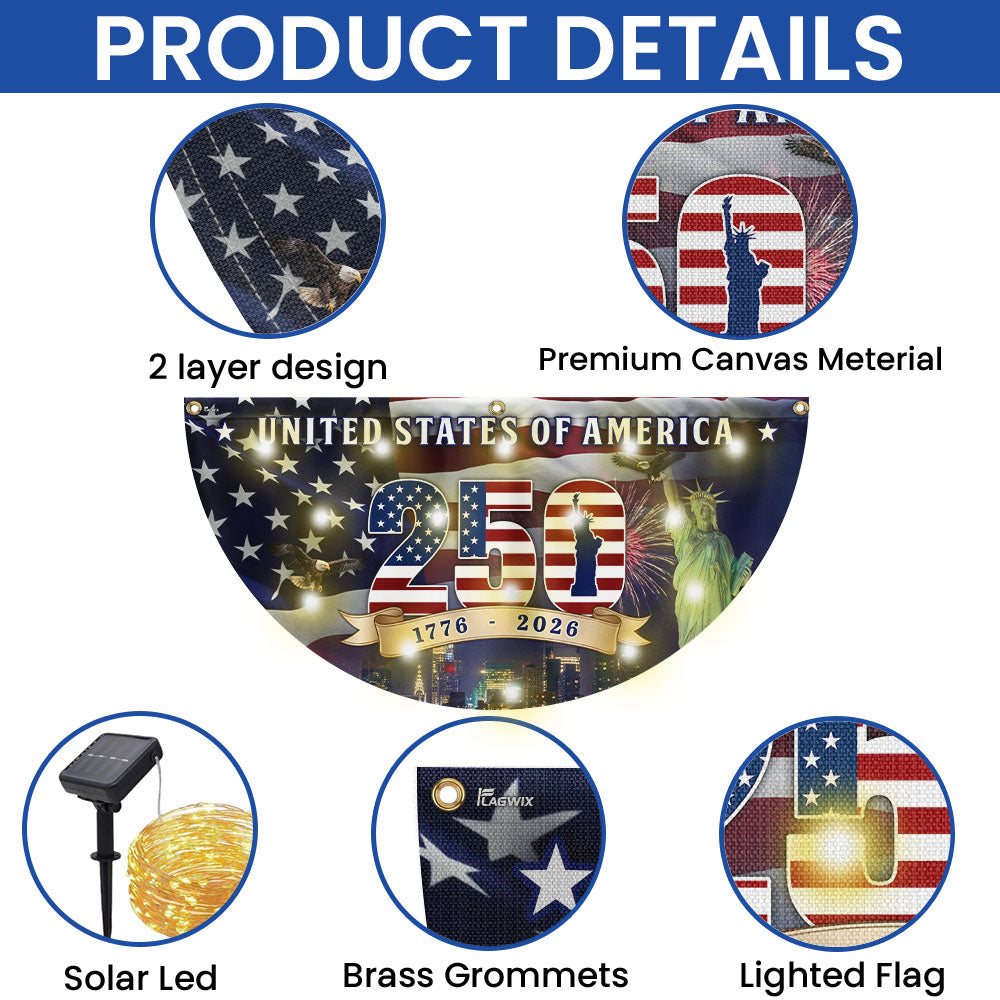 250th Anniversary Flag, 1776 2026 United States of America Solar Led Fan Flag