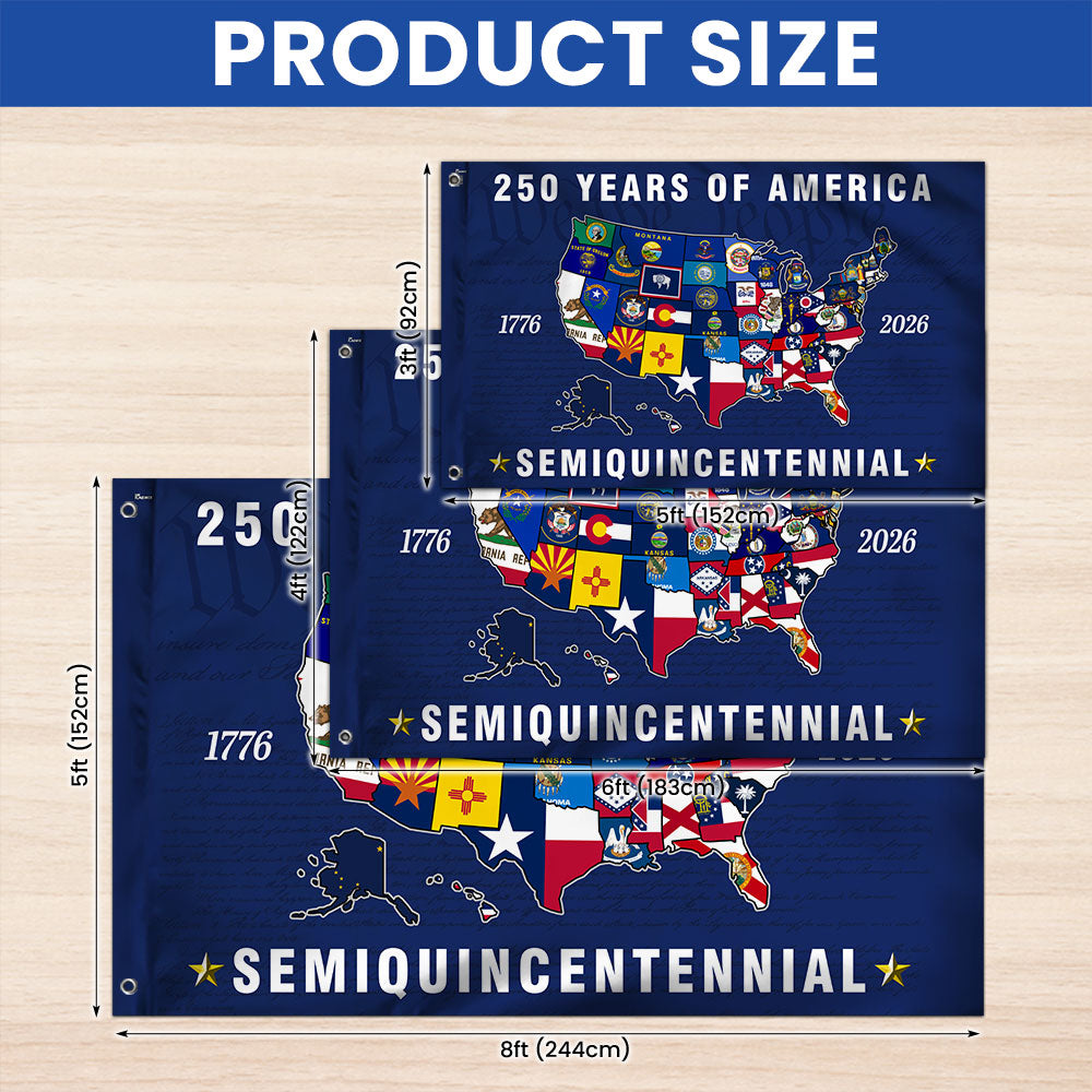 250th Anniversary Semiquincentennial 50 States of America Grommet Flag