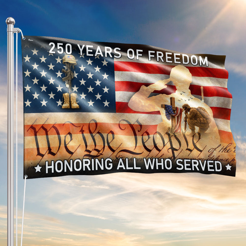 Memorial Day Grommet Flag, 250 Years of Freedom Honoring All Who Served Decor