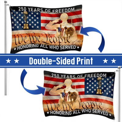 Memorial Day Grommet Flag, 250 Years of Freedom Honoring All Who Served Decor