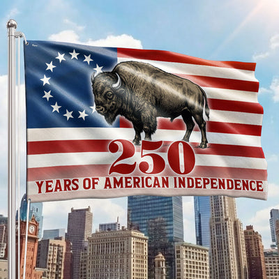 Betsy Ross Flag, 250 Years of American Independence Bison Buffalo Grommet Flag