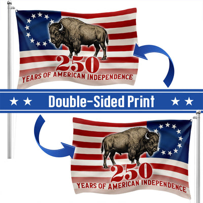 Betsy Ross Flag, 250 Years of American Independence Bison Buffalo Grommet Flag