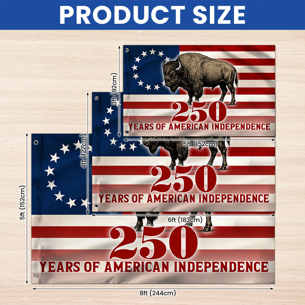 Betsy Ross Flag, 250 Years of American Independence Bison Buffalo Grommet Flag