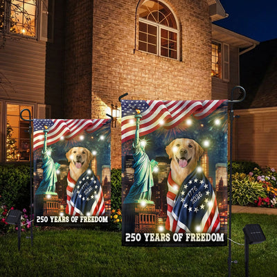 250 Years of Freedom Golden Retriever Wrapped in Glory Solar Led Garden Flag