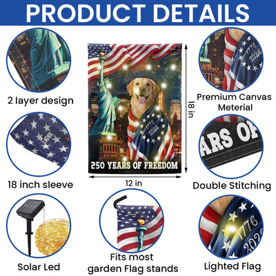 250 Years of Freedom Golden Retriever Wrapped in Glory Solar Led Garden Flag