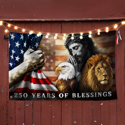 250 Years of Blessings Patriotic Eagle Lion Of Judah Jesus God Grommet Flag