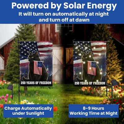 Cat American Flag, 250 Years of Freedom Patriotic Black Cat Solar Led Garden Flag