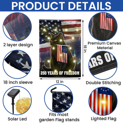 Cat American Flag, 250 Years of Freedom Patriotic Black Cat Solar Led Garden Flag