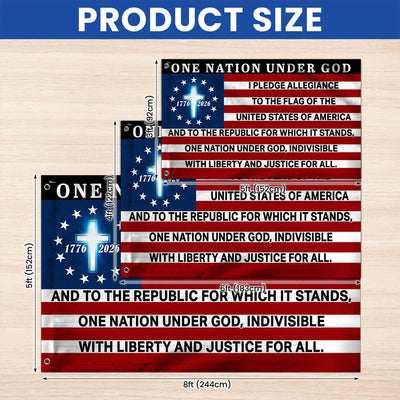 One Nation Under God 1776 2026 The Original Pledge of Allegiance Grommet Flag