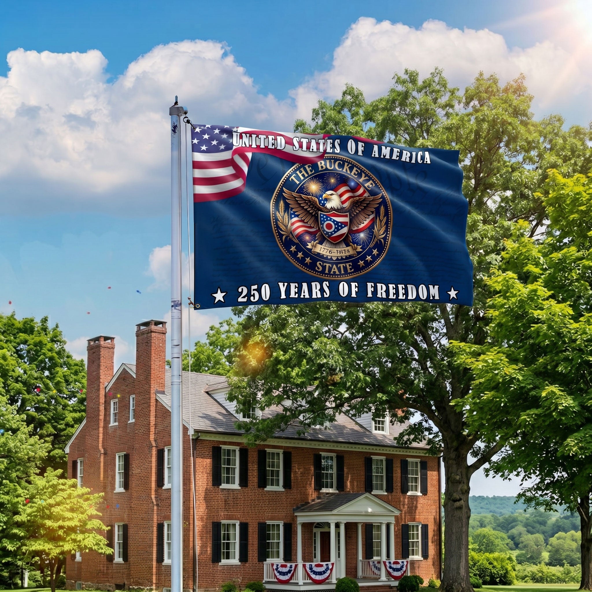 Ohio Flag, 250 Years of Freedom The Buckeye State Grommet Flag